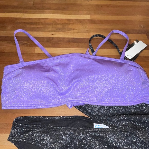 CALIFORNIA WAVES Juniors' Metallic Shine 3pc bikini set black/purple large - Picture 3 of 12
